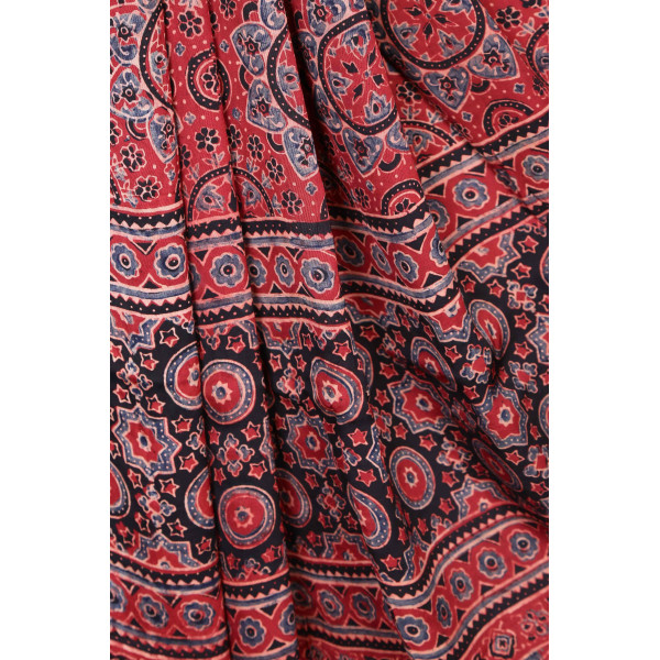 Red Designer Ajrakh Modal Silk Saree
